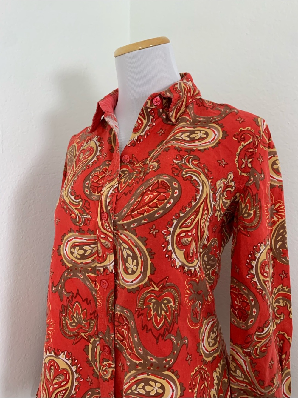 Wintersilks Silk Linen Blend Button Up Shirt Paisley Women’s S Orange Classic - Picture 9 of 15